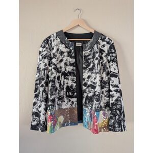 Chico's Geisha Black White Abstract Sequin Jacket Artsy Maximalist Festival READ